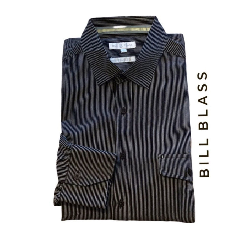 Bill Blass Pinstripe Shirt w/roll up sleeve‎ button and tab, Size L
